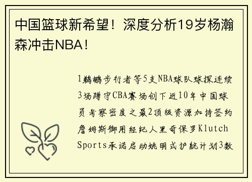中国篮球新希望！深度分析19岁杨瀚森冲击NBA！