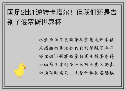 国足2比1逆转卡塔尔！但我们还是告别了俄罗斯世界杯