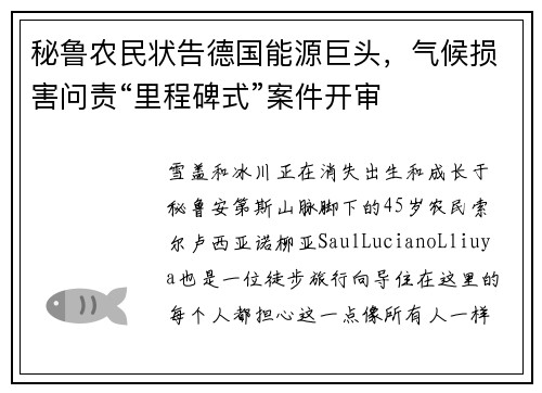 秘鲁农民状告德国能源巨头，气候损害问责“里程碑式”案件开审