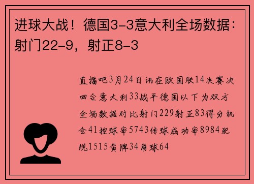 进球大战！德国3-3意大利全场数据：射门22-9，射正8-3
