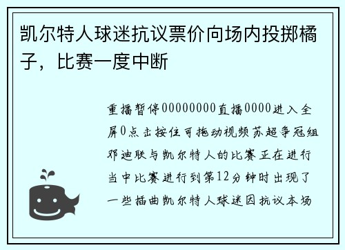 凯尔特人球迷抗议票价向场内投掷橘子，比赛一度中断